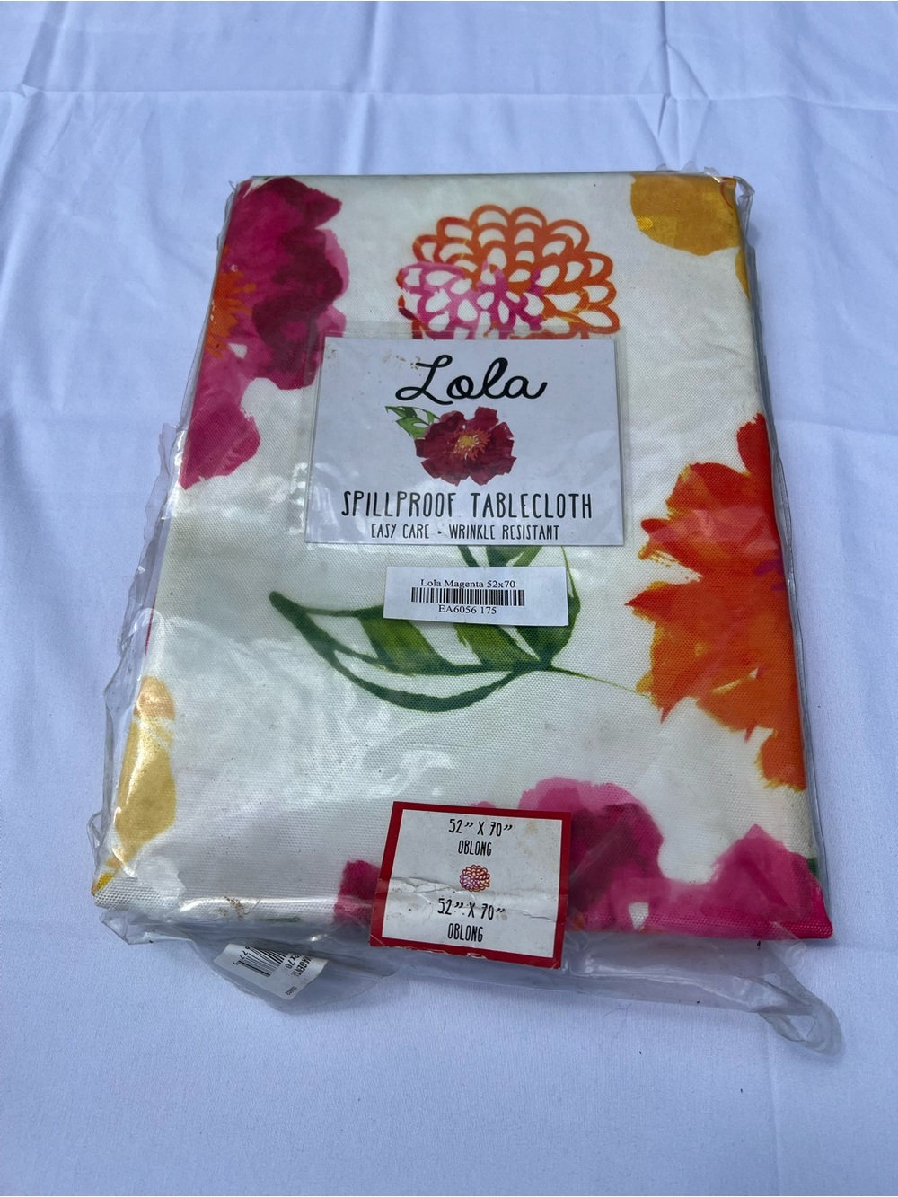 Lola Spillproof Floral Tablecloth 52x70 Oblong Magenta Benson Mills indoor/out
